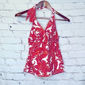 Chaps Pink Red Orange Paisley Halter Tie Tankini Swimsuit Top Size 6